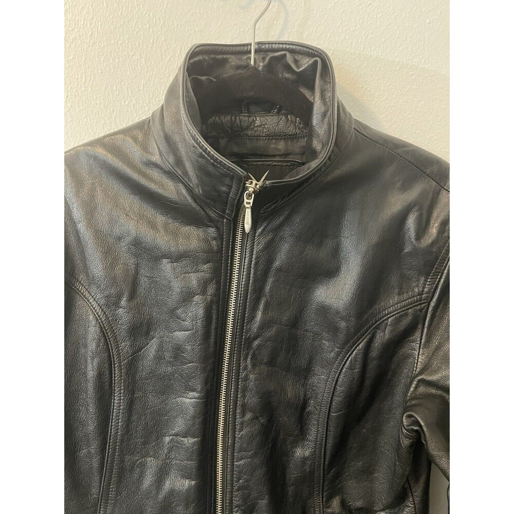 Wilsons Maxima Leather Jacket Womens Large Black Full Zip Short Pockets